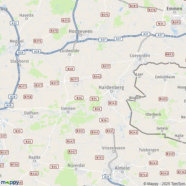 La carte pour la ville de Hardenberg 7691-7798