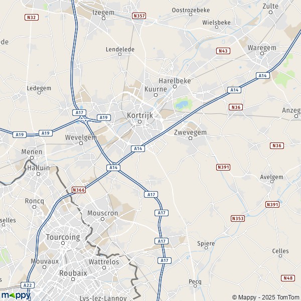 La carte pour la ville de 7700-8930 Courtrai