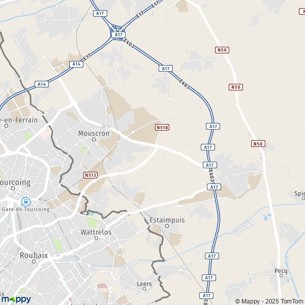 La carte pour la ville de 7700-7712 Mouscron