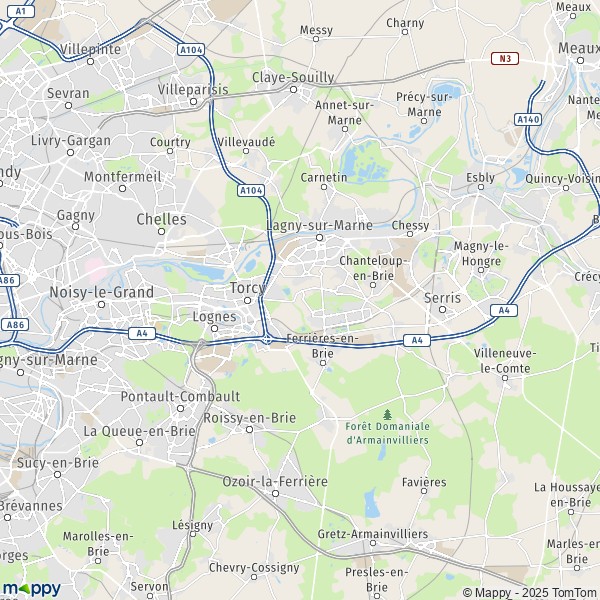 La carte pour la ville de Marne-la-Vallée