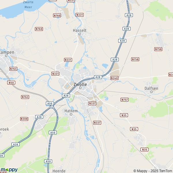 La carte pour la ville de Zwolle 7722-8293