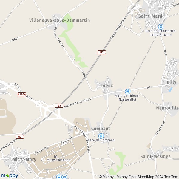La carte pour la ville de Thieux 77230