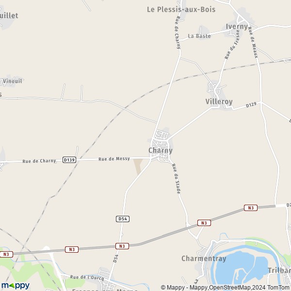 La carte pour la ville de Charny 77410