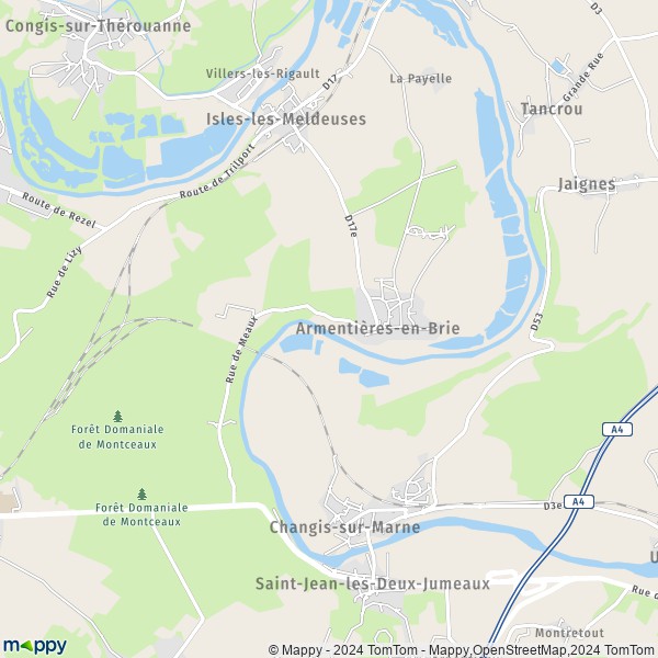 La carte pour la ville de Armentières-en-Brie 77440