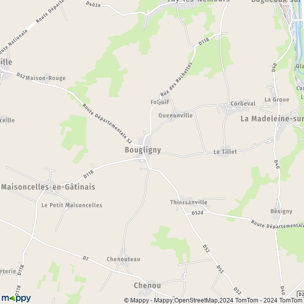 La carte pour la ville de Bougligny 77570