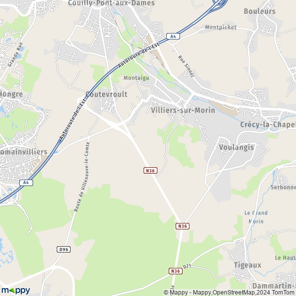 La carte pour la ville de Villiers-sur-Morin 77580
