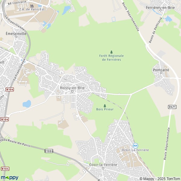 La carte pour la ville de Roissy-en-Brie 77680