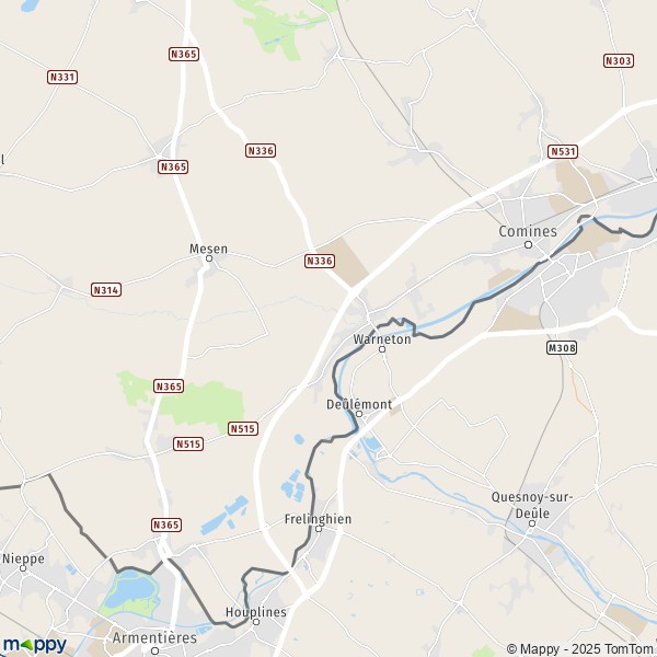 La carte pour la ville de 7780-7784 Comines