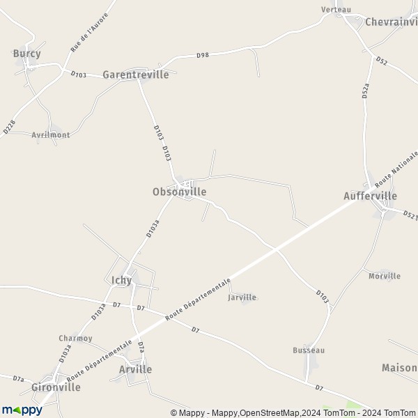 La carte pour la ville de Obsonville 77890