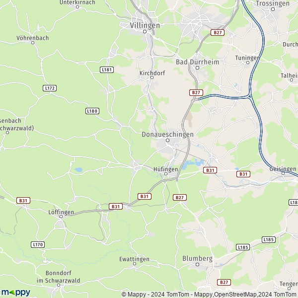 La carte pour la ville de 78073-78199 Donaueschingen