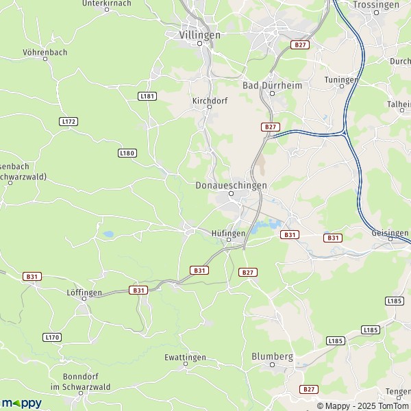 La carte pour la ville de 78073-78199 Donaueschingen