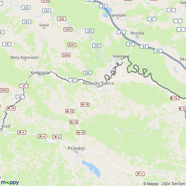 La carte pour la ville de Kozarska Dubica 78400-79247