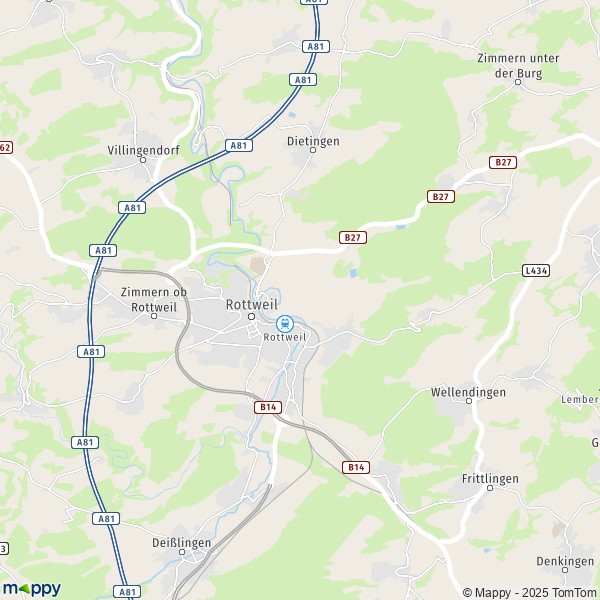 La carte pour la ville de 78628-78652 Rottweil