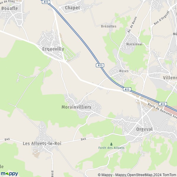 La carte pour la ville de Morainvilliers 78630-78920