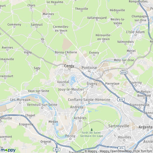 La carte pour la ville de Cergy-Pontoise