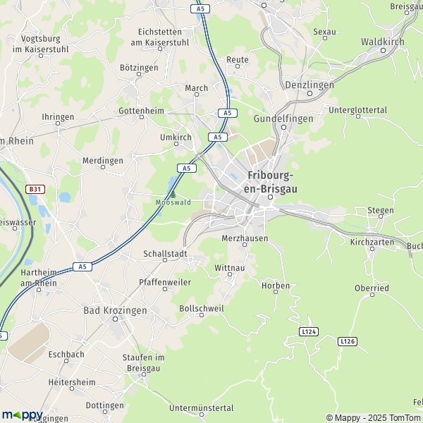 La carte pour la ville de 79098-79289 Fribourg-en-Brisgau