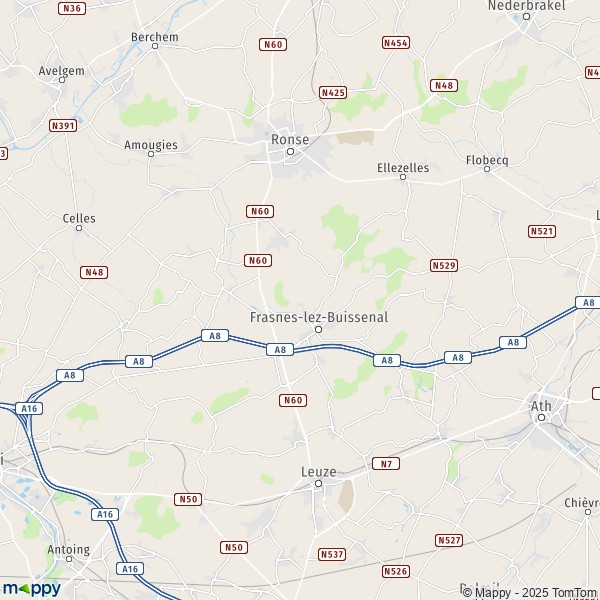 La carte pour la ville de 7910-7912 Frasnes-lez-Anvaing