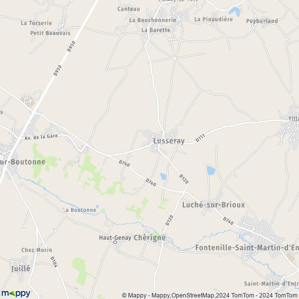 La carte pour la ville de Lusseray 79170