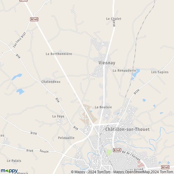 La carte pour la ville de Châtillon-sur-Thouet 79200