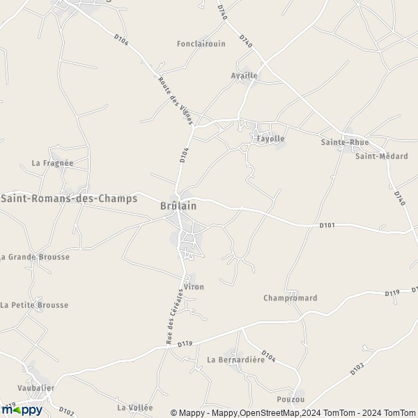 La carte pour la ville de Brûlain 79230