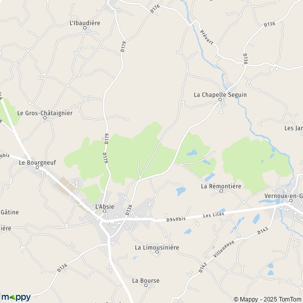 La carte pour la ville de L'Absie 79240