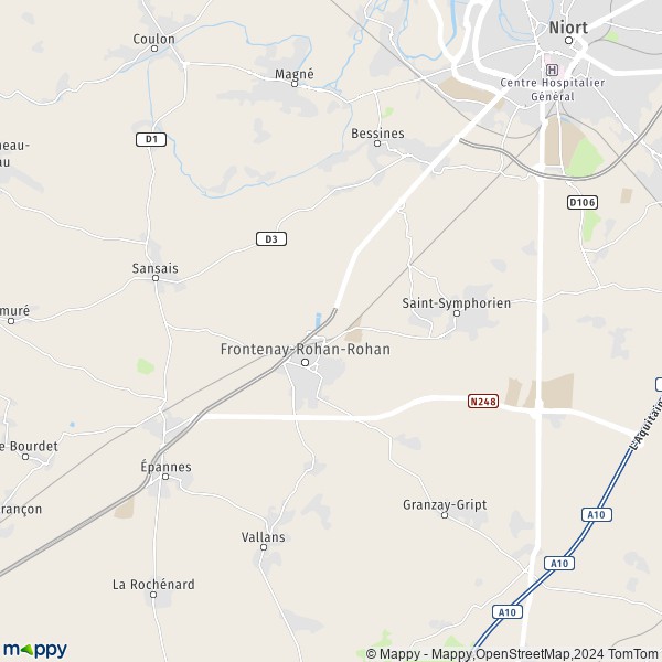 La carte pour la ville de Frontenay-Rohan-Rohan 79270