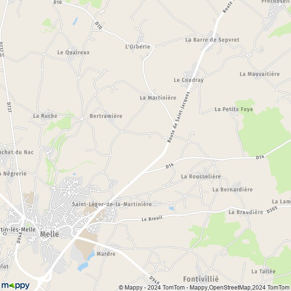 La carte pour la ville de Saint-Léger-de-la-Martinière, 79500 Melle
