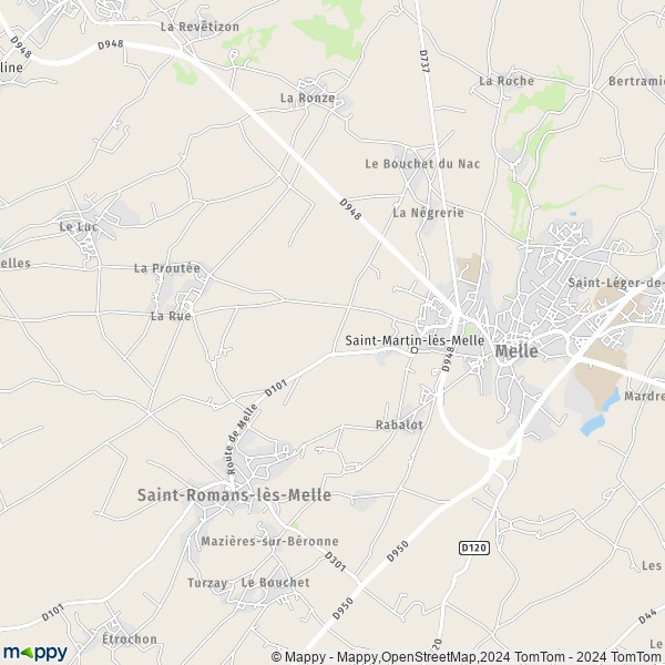 La carte pour la ville de Saint-Martin-lès-Melle, 79500 Melle