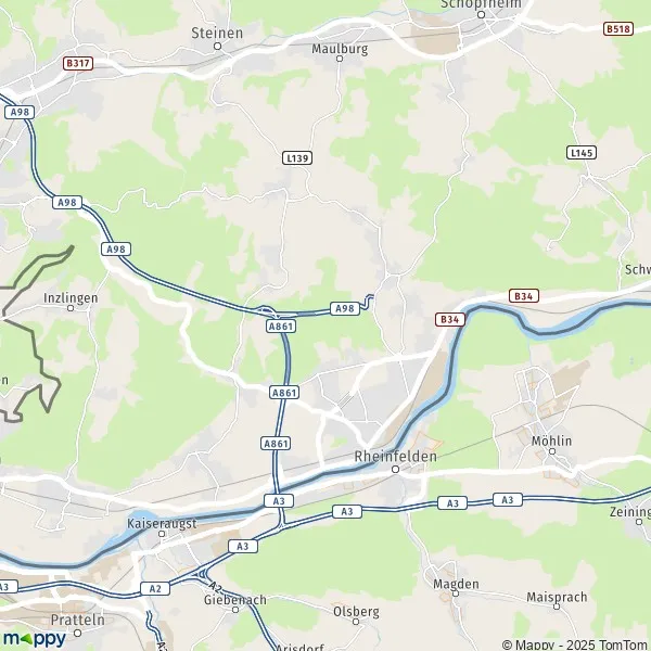 Plan Rheinfelden (Baden) carte de Rheinfelden (Baden) (79618) et
