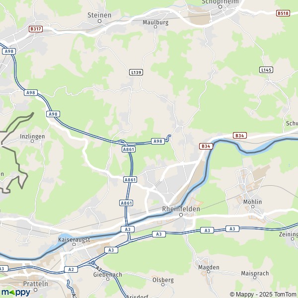 La carte pour la ville de 79618-79639 Rheinfelden (Baden)