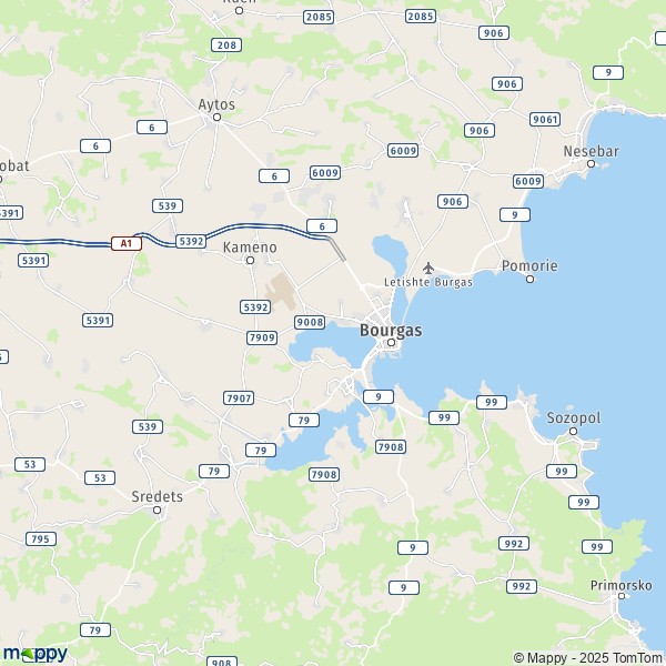 La carte pour la ville de Bourgas 8000-8159
