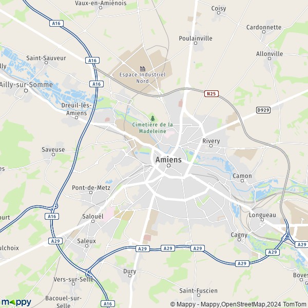 La carte pour la ville de Amiens 80000-80090