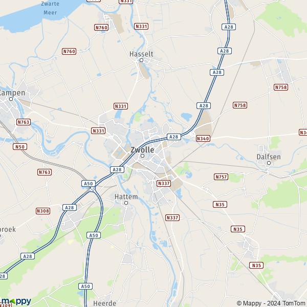 La carte pour la ville de Zwolle 8011-8045