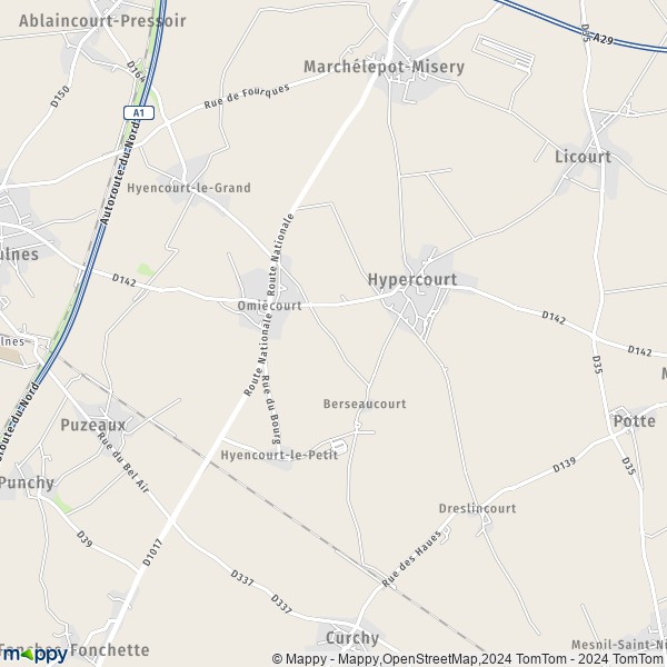 La carte pour la ville de Hyencourt-le-Grand, 80320 Hypercourt