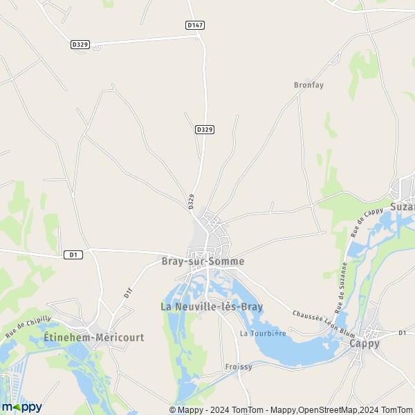 La carte pour la ville de Bray-sur-Somme 80340
