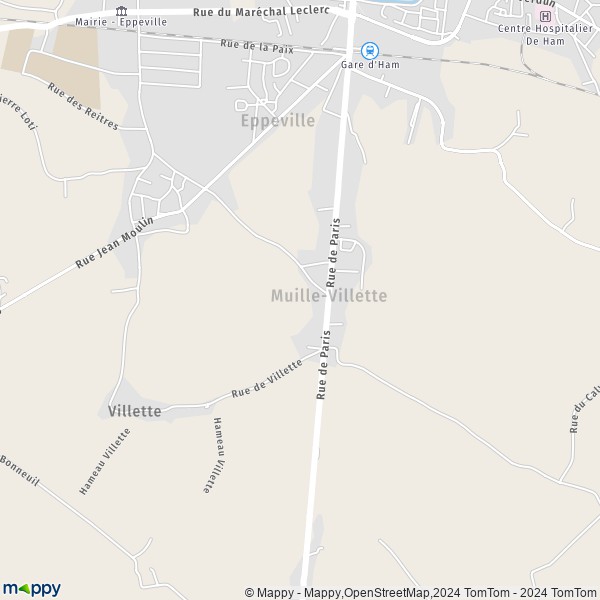 La carte pour la ville de Muille-Villette 80400