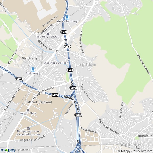 La carte pour la ville de Opfikon 8052-8152