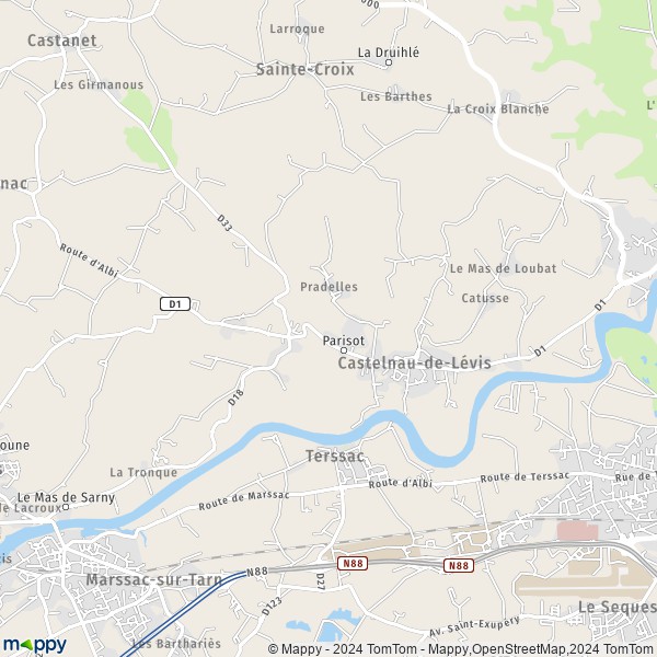 La carte pour la ville de Castelnau-de-Lévis 81150