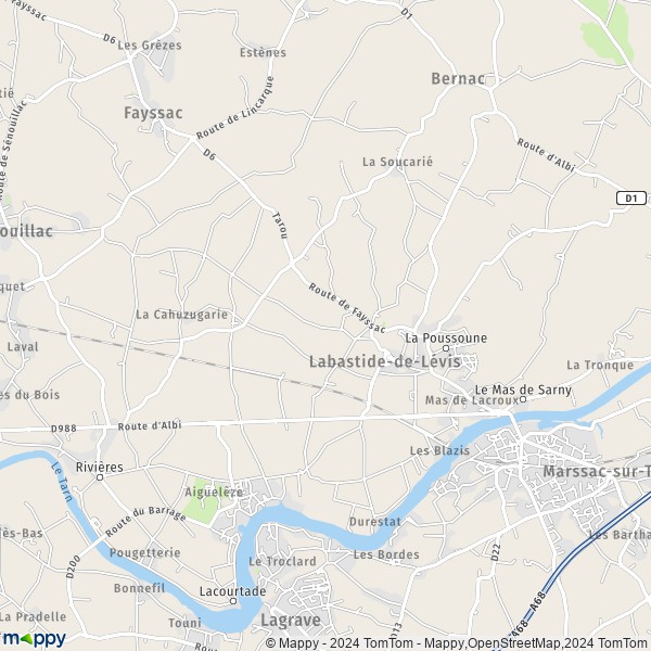 La carte pour la ville de Labastide-de-Lévis 81150
