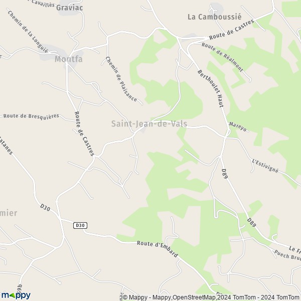 La carte pour la ville de Saint-Jean-de-Vals 81210