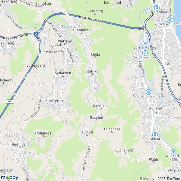 La carte pour la ville de Stallikon 8134-8143