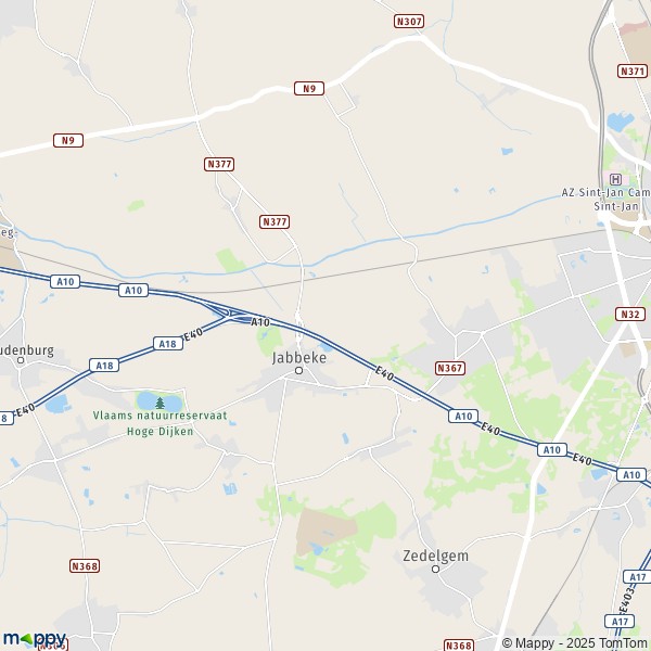 La carte pour la ville de 8200-8490 Jabbeke