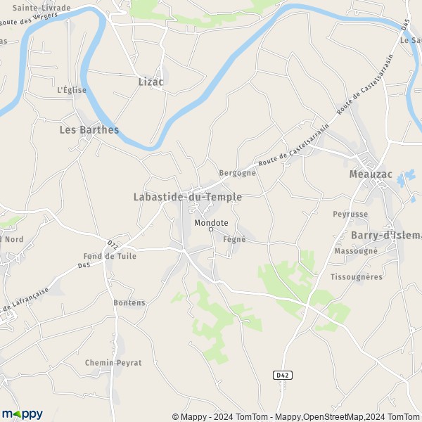 La carte pour la ville de Labastide-du-Temple 82100