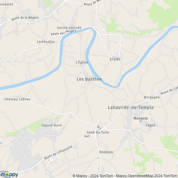 La carte pour la ville de Les Barthes 82100