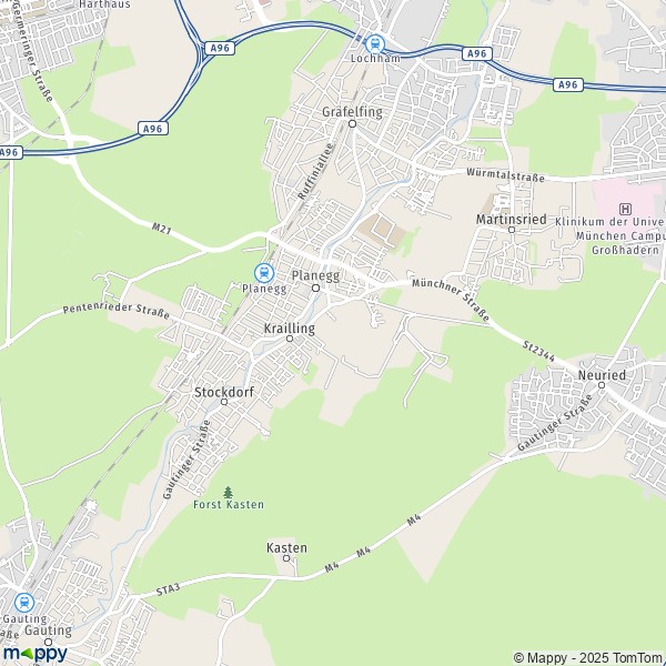 La carte pour la ville de 82152 Planegg