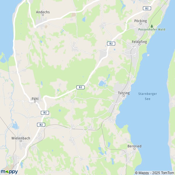 La carte pour la ville de 82327 Tutzing