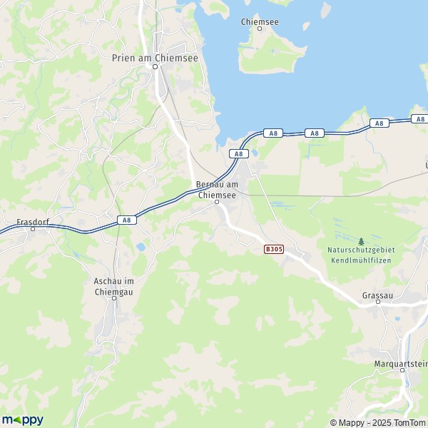 La carte pour la ville de 83233 Bernau am Chiemsee