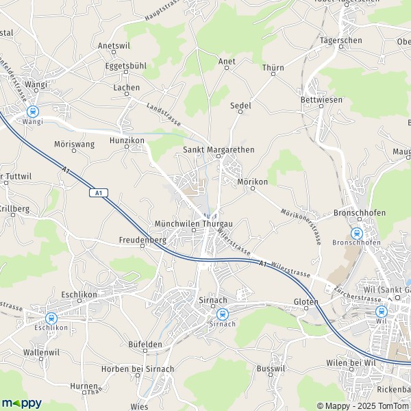 La carte pour la ville de Münchwilen Thurgau 8360-9552