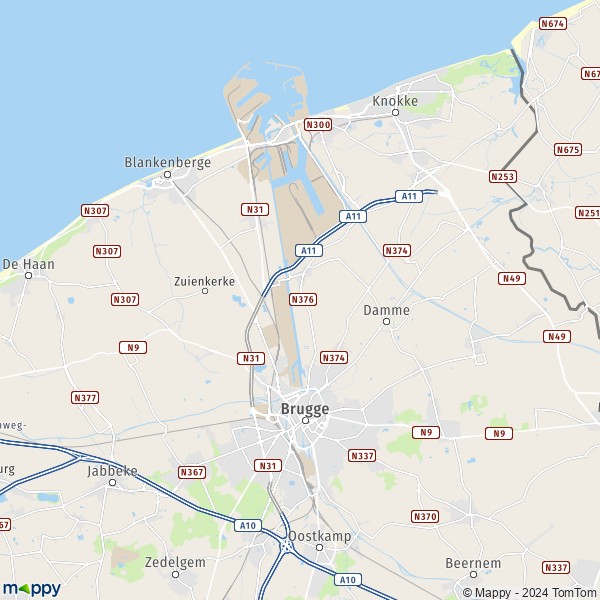 La carte pour la ville de Zeebrugge, 8380 Bruges