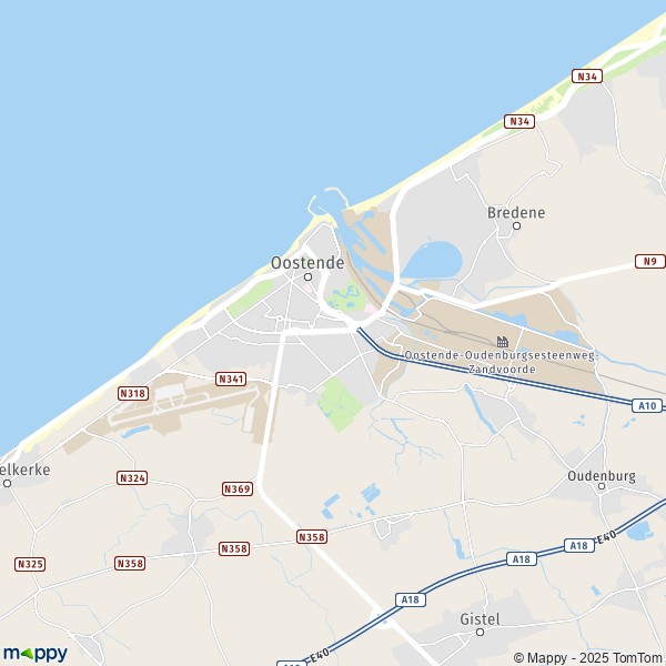 La carte pour la ville de 8400-8450 Ostende